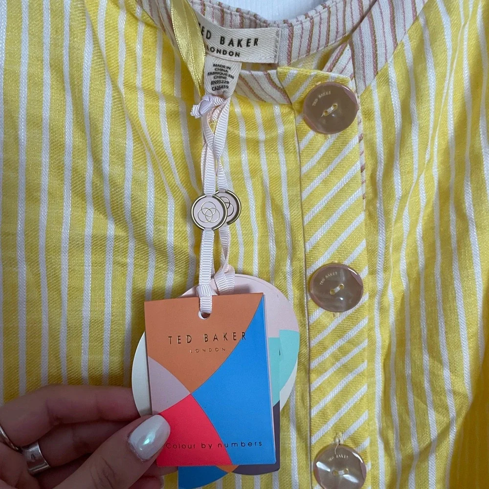 Ted Baker London Women Yellow Sleeveless Button-Down Shirt - Picture 3 of 7